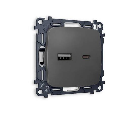 Комплект механизма розетки 2USB A+C 20W (быстрая зарядка) Ambrella Volt Omega MO911010