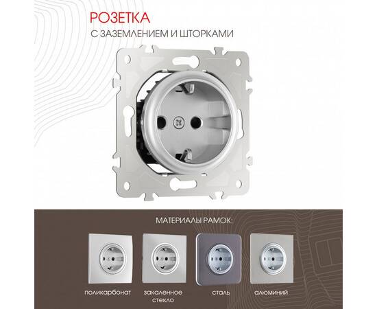 Розетка с заземлением и шторками Arte Milano 202.40-1.silver