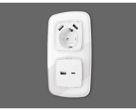 Лицевая панель для розетки с/з со шторками 2USB A+A Ambrella Volt Omega OP1290, изображение 2