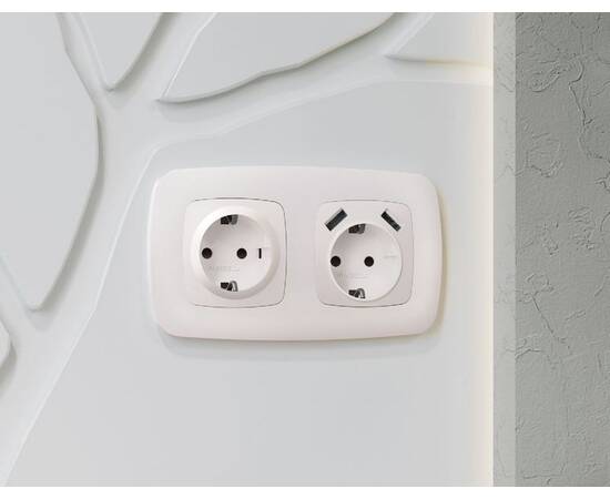 Лицевая панель для розетки с/з со шторками 2USB A+A Ambrella Volt Omega OP2090, изображение 2