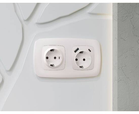 Лицевая панель для розетки с/з со шторками 2USB A+C Ambrella Volt Omega OP2100, изображение 2