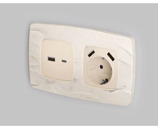 Лицевая панель для розетки с/з со шторками 2USB A+A Ambrella Volt Omega OP3090, изображение 2