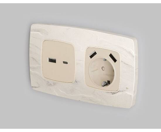 Лицевая панель для розетки с/з со шторками 2USB A+A Ambrella Volt Omega OP3290, изображение 2