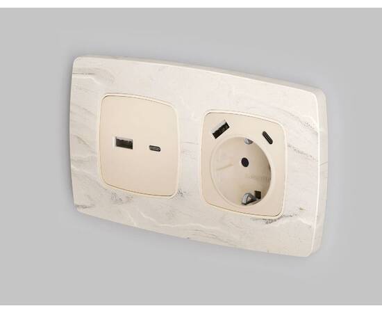 Лицевая панель для розетки с/з со шторками 2USB A+C Ambrella Volt Omega OP3300, изображение 2