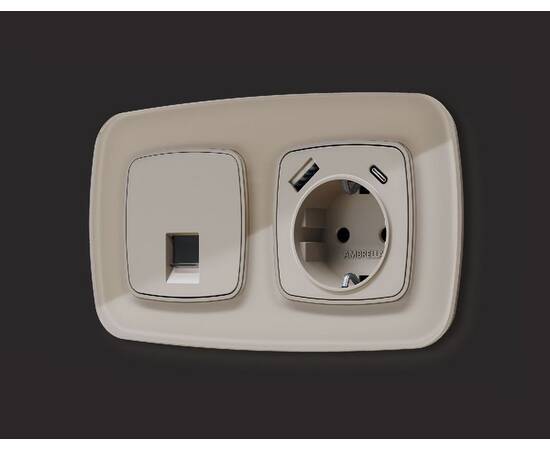 Лицевая панель для розетки с/з со шторками 2USB тип A+C Ambrella Volt Omega OP3700, изображение 2