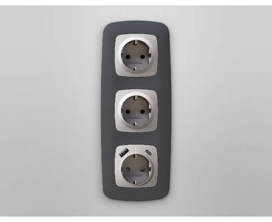 Лицевая панель для розетки с/з со шторками 2USB A+C Ambrella Volt Omega OP4100, изображение 2