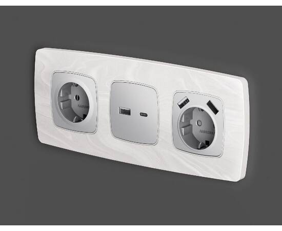 Лицевая панель для розетки 2USB тип A+C Ambrella Volt Omega OP4110, изображение 2