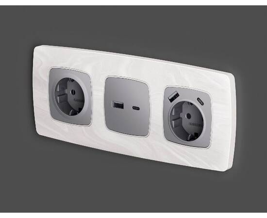 Лицевая панель для розетки с/з со шторками 2USB A+C Ambrella Volt Omega OP5100, изображение 2