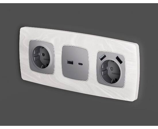 Лицевая панель для розетки 2USB тип A+C Ambrella Volt Omega OP5110, изображение 2