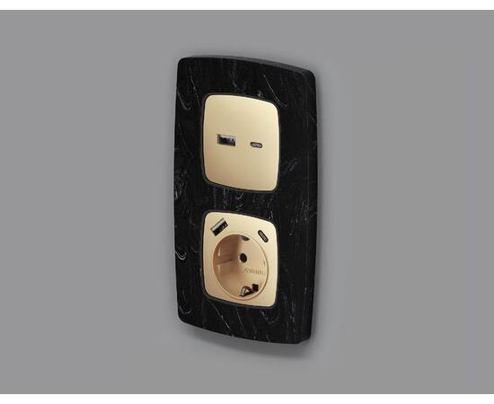 Лицевая панель для розетки с/з со шторками 2USB A+C Ambrella Volt Omega OP6100, изображение 2