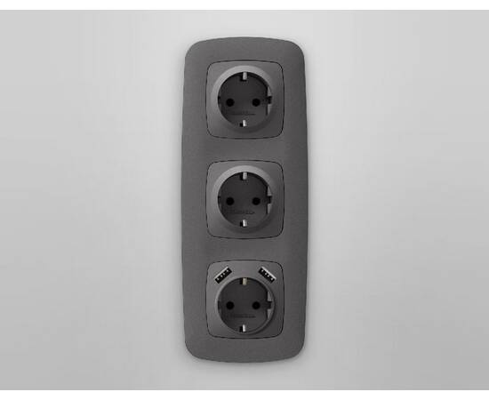 Лицевая панель для розетки с/з со шторками 2USB A+A Ambrella Volt Omega OP6590, изображение 2