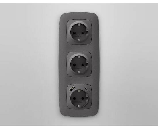 Лицевая панель для розетки с/з со шторками 2USB A+C Ambrella Volt Omega OP6600, изображение 2