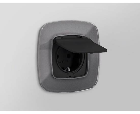 Лицевая панель для розетки с/з со шторками и крышкой Ambrella Volt Omega OP8080, изображение 2