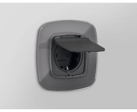 Лицевая панель для розетки с/з со шторками и крышкой Ambrella Volt Omega OP9080, изображение 2