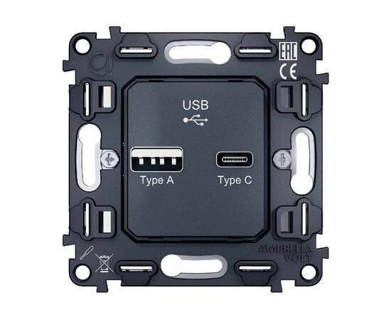 Механизм розетки 2USB A+C 20W (быстрая зарядка) Ambrella Volt Quant VM177