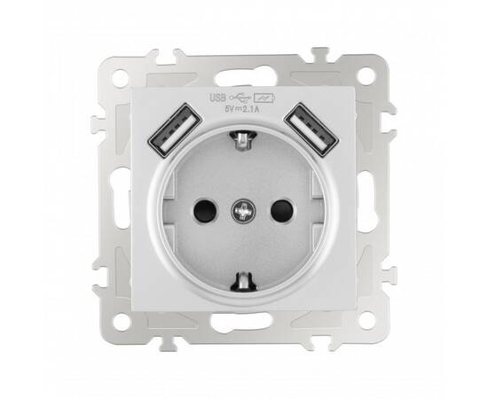 Розетка с заземлением, шторками + 2 USB Arte Milano 206.47-1.silver, изображение 4