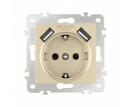 Розетка с заземлением, шторками + 2 USB Arte Milano 206.47-1.shampan, изображение 4