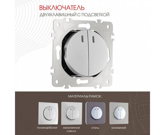 Выключатель двухклавишный с подсветкой Arte Milano 202.31-2.silver