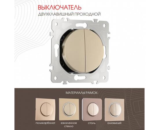 Выключатель двухклавишный проходной Arte Milano 202.32-2.shampan