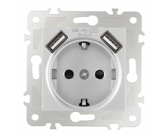 Розетка с заземлением, шторками + USB Arte Milano 203.47-1.silver, изображение 6
