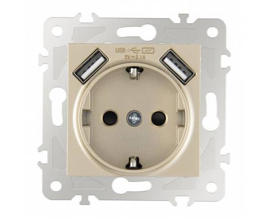 Розетка с заземлением, шторками + USB Arte Milano 203.47-1.shampan, изображение 6