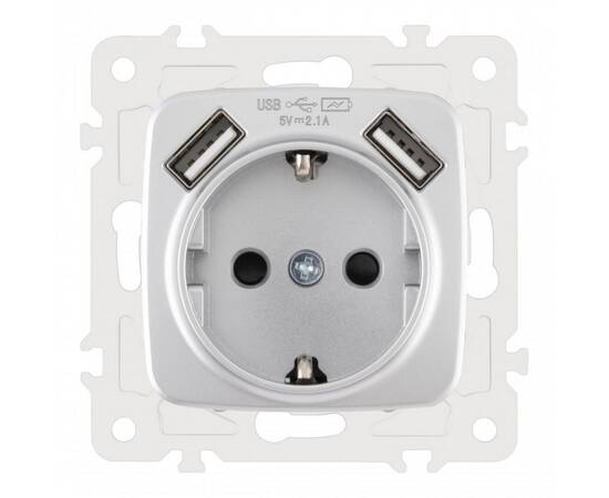 Розетка с заземлением, шторками + 2 USB Arte Milano 205.47-1.silver, изображение 4
