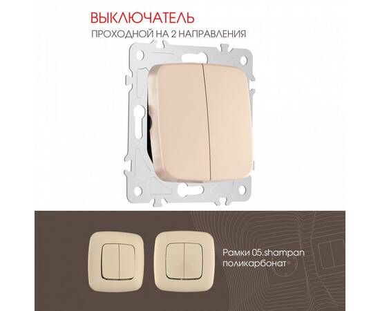 Выключатель двухклавишный проходной Arte Milano 205.32-2.shampan