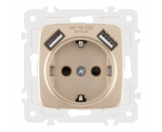 Розетка с заземлением, шторками + 2 USB Arte Milano 205.47-1.shampan, изображение 4