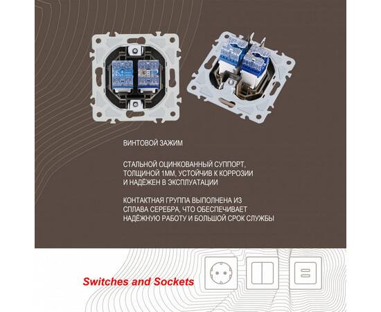 Розетка телефонная RJ11 + компьютерная RJ45 Arte Milano 206.44-1.shampan, изображение 2