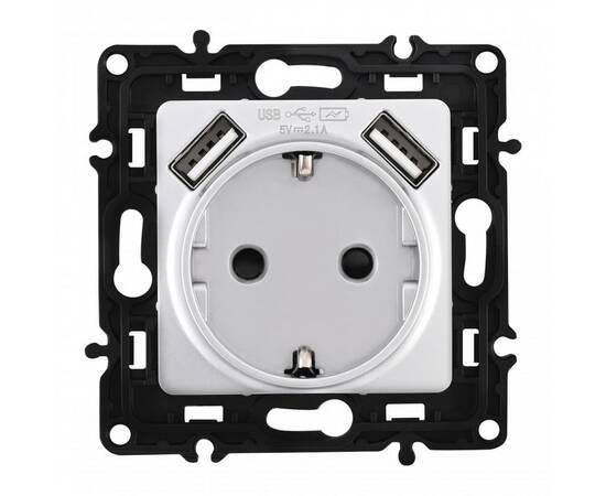 Розетка с заземлением, шторками + 2 USB Arte Milano 217.47-1.silver, изображение 4