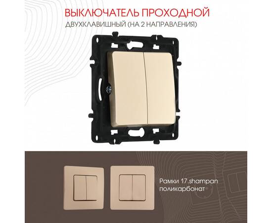 Выключатель двухклавишный проходной Arte Milano 217.32-2.shampan