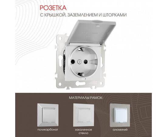 Розетка с заземлением, шторками и защитной крышкой Arte Milano 203.41-1.silver