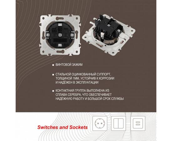 Розетка с заземлением, шторками и защитной крышкой Arte Milano 202.41-1.shampan, изображение 2