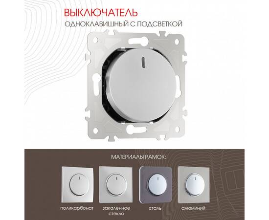 Выключатель одноклавишный с подсветкой Arte Milano 202.31-1.silver