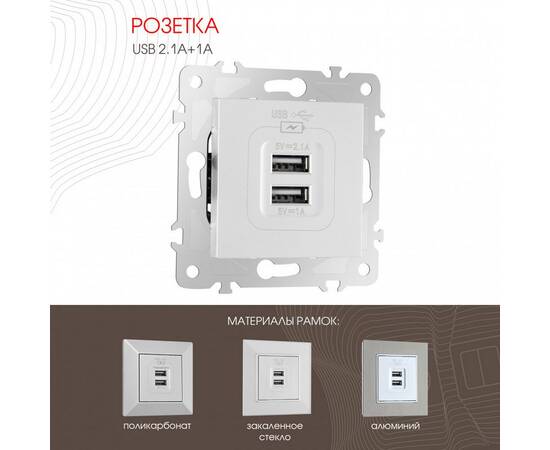 Розетка USB 2.1А+1А Arte Milano 203.46-1.silver