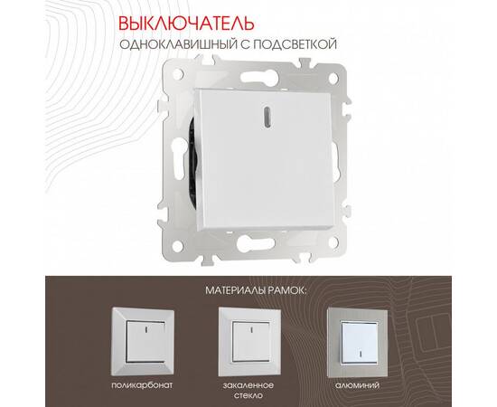 Выключатель одноклавишный с подсветкой Arte Milano 203.31-1.silver