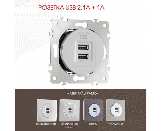 Розетка USB 2.1А+1А Arte Milano 202.46-1.silver
