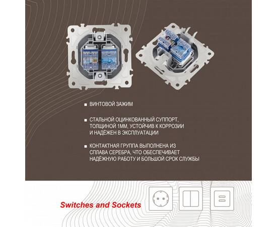 Розетка телефонная RJ11 + компьютерная RJ45 Arte Milano 205.44-1.silver, изображение 2