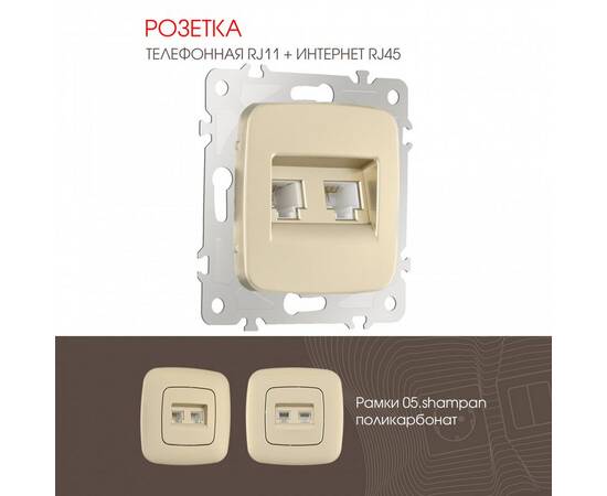 Розетка телефонная RJ11 + компьютерная RJ45 Arte Milano 205.44-1.shampan