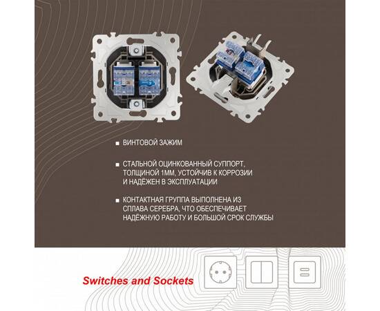 Розетка телефонная RJ11 + компьютерная RJ45 Arte Milano 205.44-1.shampan, изображение 2