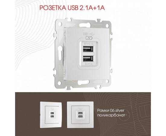 Розетка USB 2.1А+1А Arte Milano 206.46-1.silver