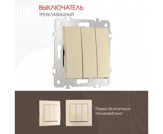 Выключатель трехклавишный Arte Milano 206.30-3.shampan