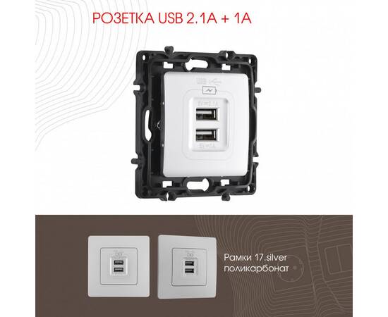 Розетка USB 2.1А+1А Arte Milano 217.46-1.silver
