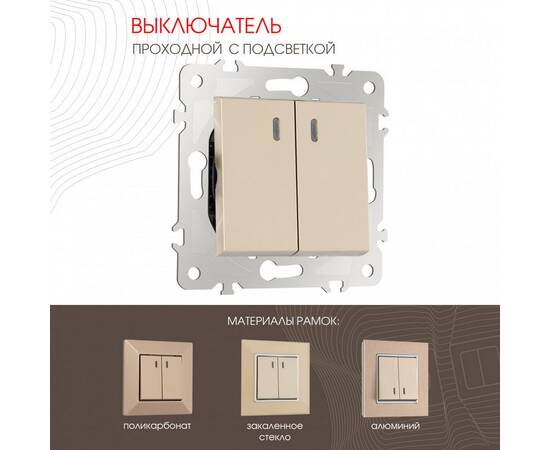 Выключатель двухклавишный проходной Arte Milano 203.33-2.shampan