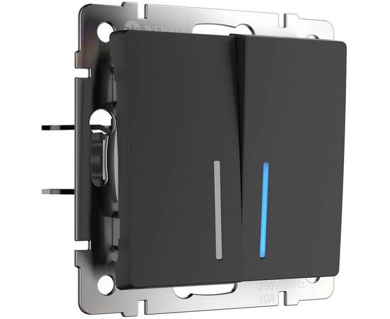 Выключатель двухклавишный проходной с подсветкой Werkel черный матовый W1122108 4690389156731