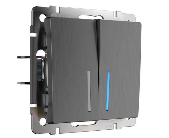 Выключатель двухклавишный проходной с подсветкой Werkel графит рифленый W1122104 4690389158490