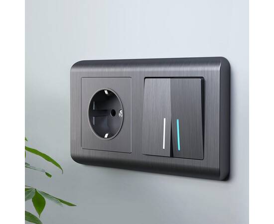 Выключатель двухклавишный проходной с подсветкой Werkel графит рифленый W1122104 4690389158490, изображение 2