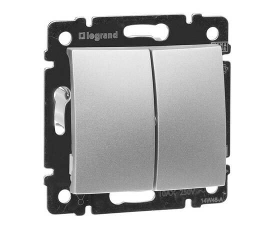 Выключатель двухклавишный Legrand Valena 10A 250V алюминий 770105