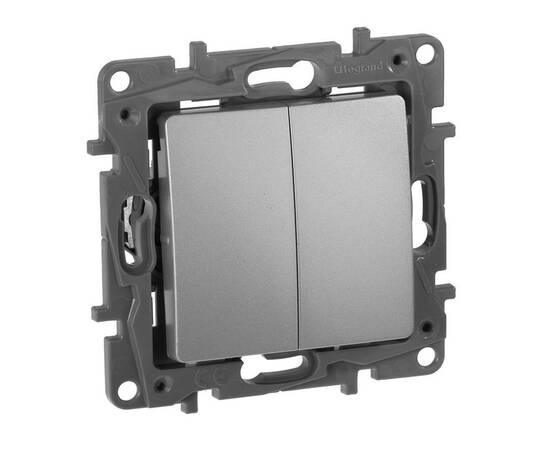 Переключатель двухклавишный Legrand Etika 10A 250V алюминий 672412