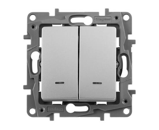 Выключатель 2-х клавишный с 2-х мест (переключатель) с подсветкой, алюминий, изображение 3